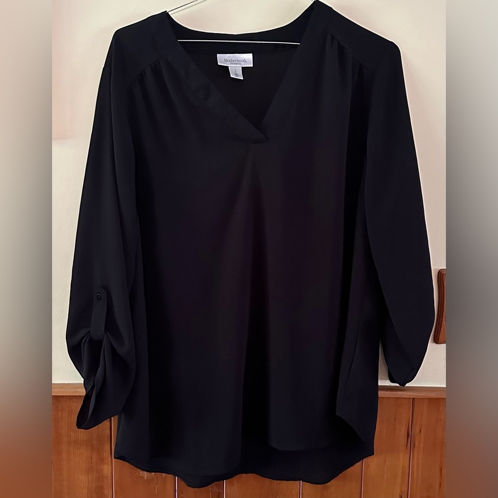 Motherhood Maternity, large, black, adjustable sleeve length, v-neck blouse